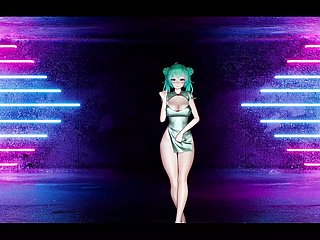 セクシーなチャイナドレスを着たミクがダンス + 徐々に脱衣 (3D エロアニメ)